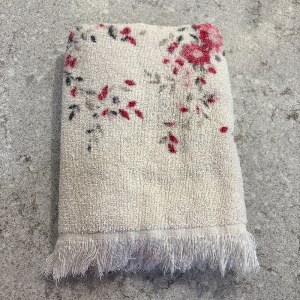 Vintage MCM Cannon Monticello Pink Florals Fringe BATH TOWEL Retro